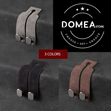 Car Seat Headrest Luxury Hook (2-Pack) - Suede Leather Bag Hanger & Organizer - No Brand, Gray