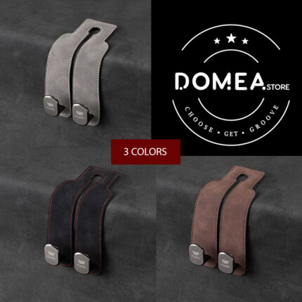 Car Seat Headrest Luxury Hook (2-Pack) - Suede Leather Bag Hanger & Organizer - Cadillac, Black